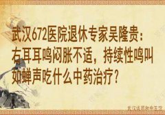 武汉672医院退休专家吴隆贵：右耳耳鸣闷胀不适，持续性鸣叫如蝉声吃什么