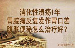 武汉中医内科医院专家王垚：消化性溃疡1年胃脘痛反复发作胃口差腹胀便秘