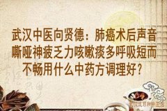 武汉中医向贤德：肺癌术后声音嘶哑神疲乏力咳嗽痰多呼吸短而不畅用什么