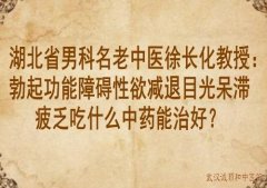 湖北省男科名老中医徐长化教授：勃起功能障碍性欲减退目光呆滞疲乏吃什