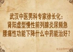 武汉中医男科专家徐长化：肾阳虚型慢性前列腺炎尿频急腰痛性功能下降什