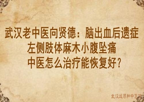 武汉老中医向贤德：脑出血后遗症左侧肢体麻木小腹坠痛中医怎么治疗能恢复好？