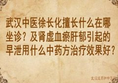 武汉中医徐长化擅长什么在哪坐诊？及肾虚血瘀肝郁引起的早泄用什么中药