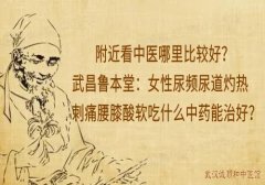 附近看中医哪里比较好？武昌鲁本堂：女性尿频尿道灼热刺痛腰膝酸软吃什