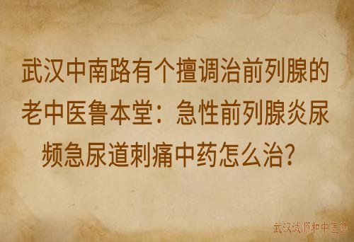 武汉中南路有个擅调治前列腺的老中医鲁本堂：急性前列腺炎尿频急尿道刺痛中药怎么治？