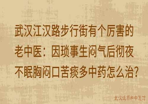 武汉江汉路步行街有个厉害的老中医：因琐事生闷气后彻夜不眠胸闷口苦痰多中药怎么治？