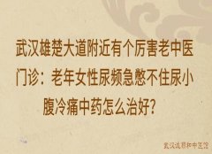 武汉雄楚大道附近有个厉害老中医门诊：老年女性尿频急憋不住尿小腹冷痛