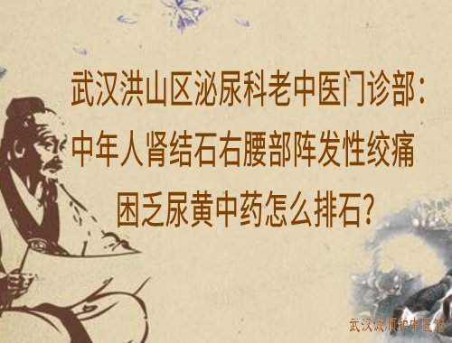 武汉洪山区泌尿科老中医门诊部：中年人肾结石右腰部阵发性绞痛困乏尿黄中药怎么排石？